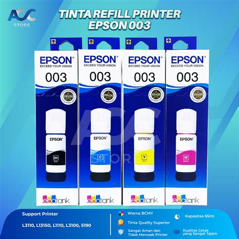 Jual 1 SET 4 PCS Tinta Epson 003 Isi Ulang Printer L1110 L3110 L3150