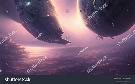 Artistic Painting Concept Spaceship Futuristic Landscape Stock Illustration 2197133899 ...