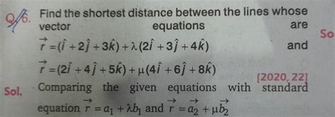 Find The Shortest Distance Between The Lines Whose Vector Equations Are R