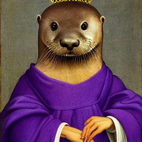 Renaissance Painting Of An Otter Wearing A Royal Crown Stable Diffusion