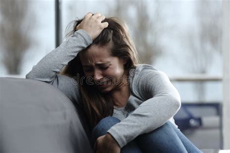 Sad Girl Crying Alone at Home Stock Image - Image of ashamed, cheated: 76654731