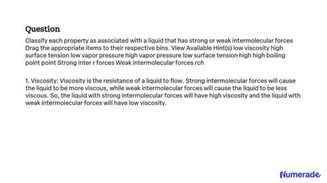 Solved Classify Each Property As Associated With A Liquid That Has