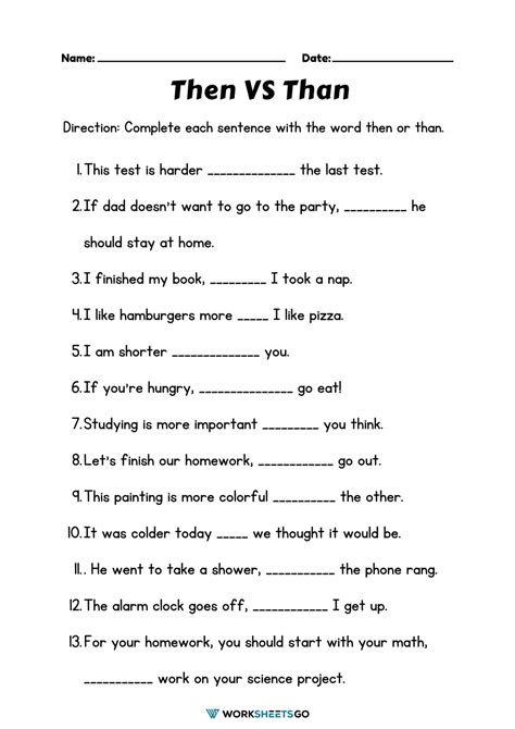 Then Vs Than Worksheet 3 Worksheets Worksheets Library