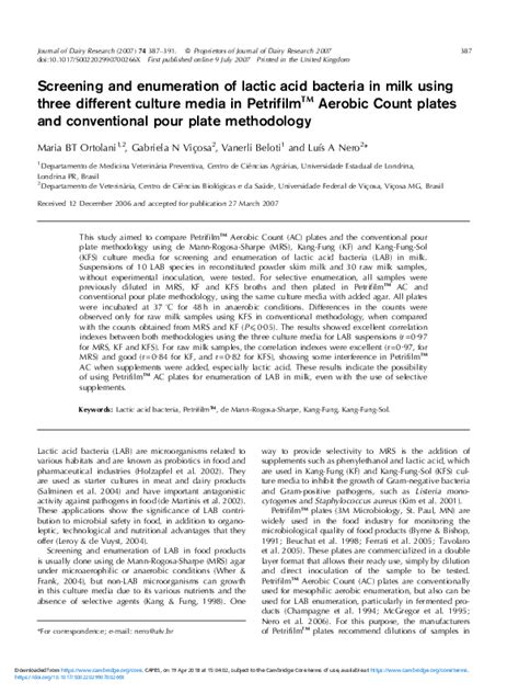 Pdf Screening And Enumeration Of Lactic Acid Bacteria In Milk Using