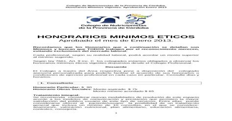 Honorarios Minimos Eticos Ar€¦ · Colegio De Nutricionistas De La Provincia De