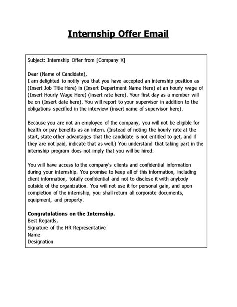 Internship Offer Email In Word And Pdf Formats