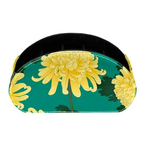 Ownta Yellow Flower Pattern Pvc Leather Brush Holder With Five