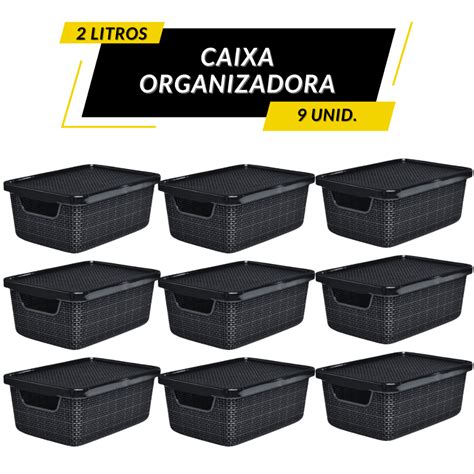 OFERTA 9 Cesto Caixa Organizadora 2 Litros Jutta Preta Tampa