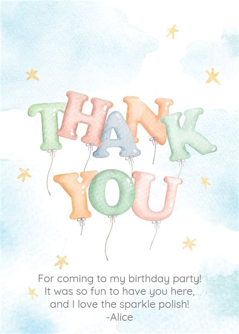 Soft Clouds Balloons Birthday Thank You Card Free Greetings Island