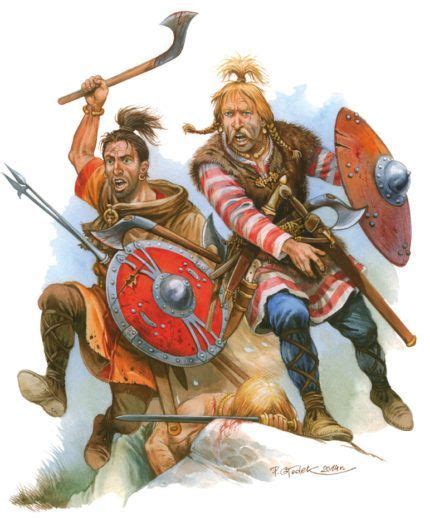 "Frankish light infantry V century A.D." Artist P. Glodek. | Roman warriors, Tribal warrior, Old ...