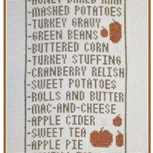 Pdf Emailed Cross Stitch Pattern Thanksgiving Day Menu Pumpkin Autumn