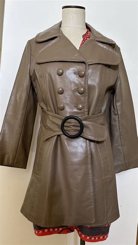 Vintage 1970s Leather Trench Coat Light Tan Jacket Gem