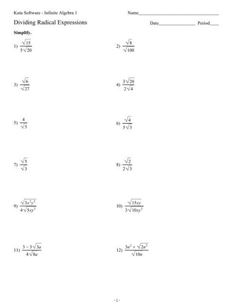 Dividing Radicals Kuta Software