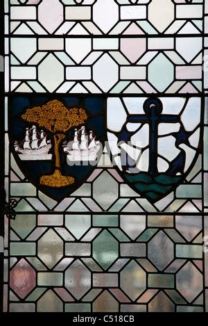 Stained Glass Window With Coats Of Arms Stock Photo Alamy