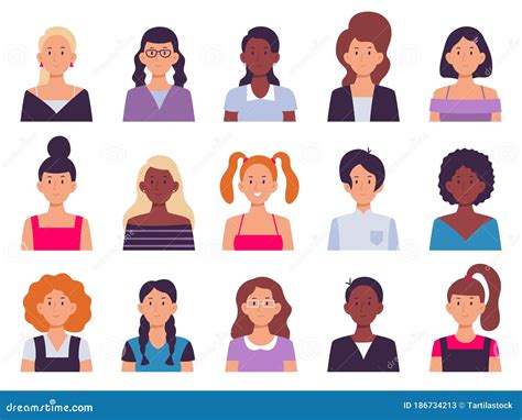 Conjunto De Avatar Feminino Retrato Das Raparigas Multinacionais