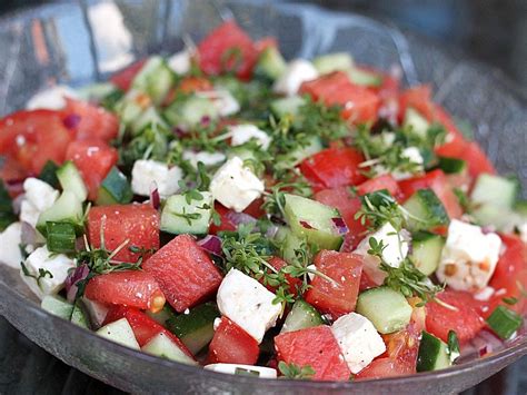 Wassermelonensalat Mit Feta Gurke Und Tomaten Von Anna Banana Chefkoch