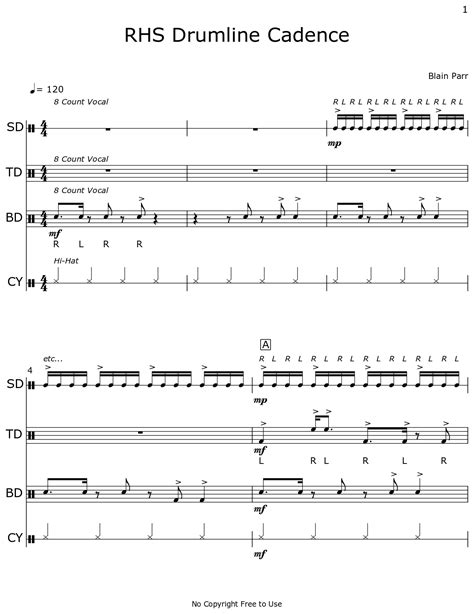 Rhs Drumline Cadence Sheet Music For Marching Snare Drums Marching