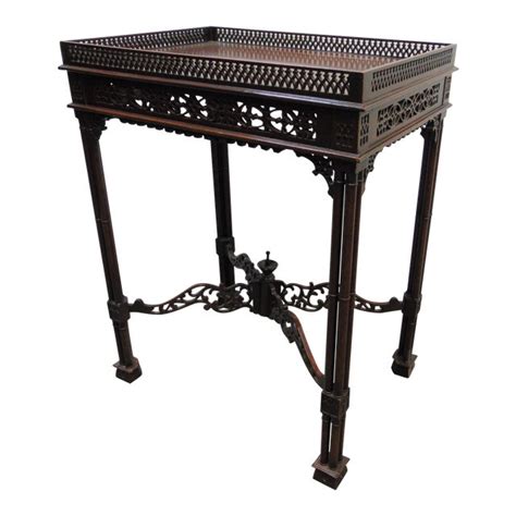 Chinese Chippendale Style Carved Mahogany Fretwork Tea Table Chairish