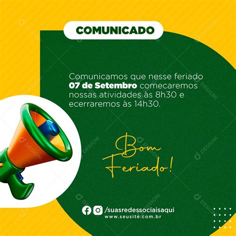 Comunicado Bom Feriado Da Independência do Brasil Social Media PSD