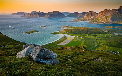 Islas Lofoten Ryten Noche Puesta De Sol Islas Costa Horizonte