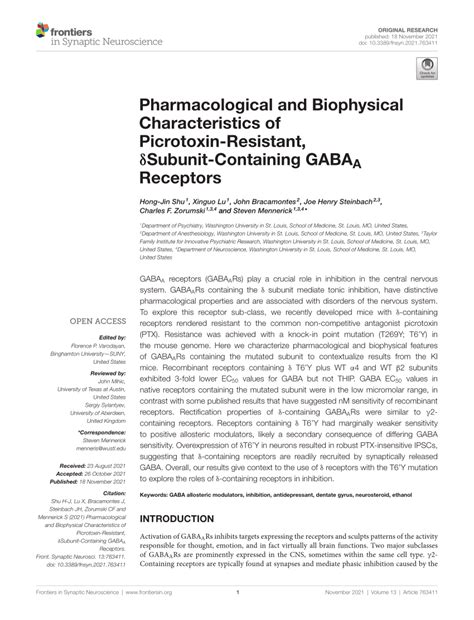 Pdf Pharmacological And Biophysical Characteristics Of Picrotoxin