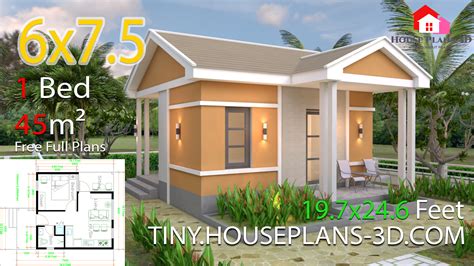 One Bedroom House Plans 6x7 5 With Gable Roof Tiny House Plans