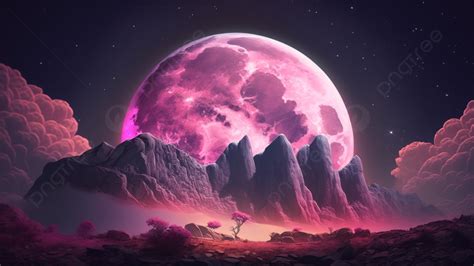 Moon Pink Fantasy Mountains Clouds Background Moon Background Clouds