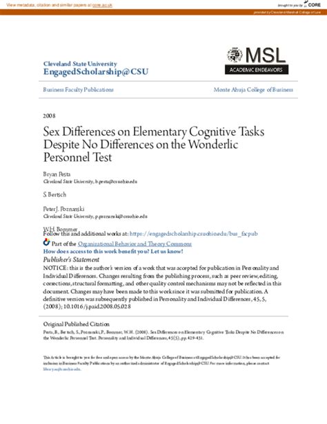 Pdf Sex Differences On Elementary Cognitive Tasks Despite No