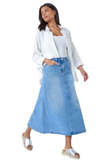 Roman Light Blue Cotton Blend Denim A Line Maxi Skirt Matalan