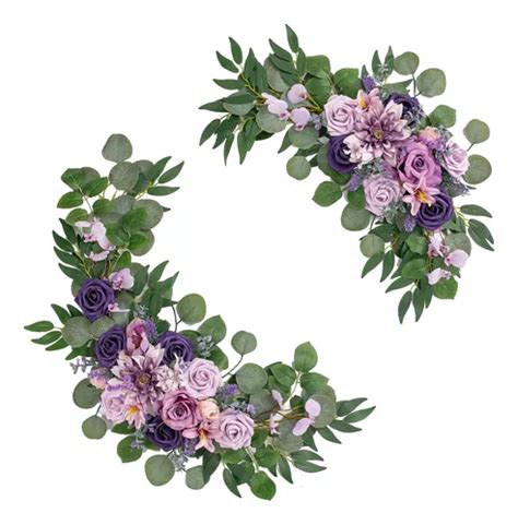 Flores Artificiales Lila Y Morado Para Enmarcar Letreros 2pz Meses