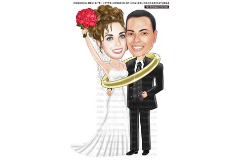 Caricatura convite casamento casal aliança Elo7