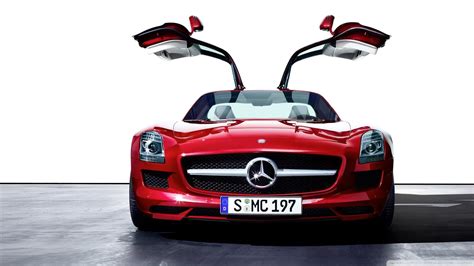 Red Mercedes-Benz gullwing door car, Mercedes-Benz, Mercedes-Benz SLS ...