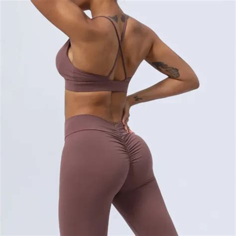 Nude Sexy Set Sport Bra High Waist Shorts Leggings Piece Suit Custom Logo Workout Clothing