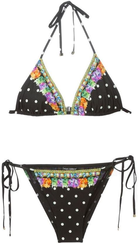 Dolce Gabbana Floral Trim Polka Dot Print Bikini Farfetch Lookastic