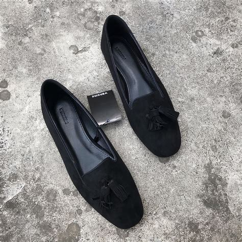 Mocassins à glands noirs effet daim pour femme Mon Mocassin