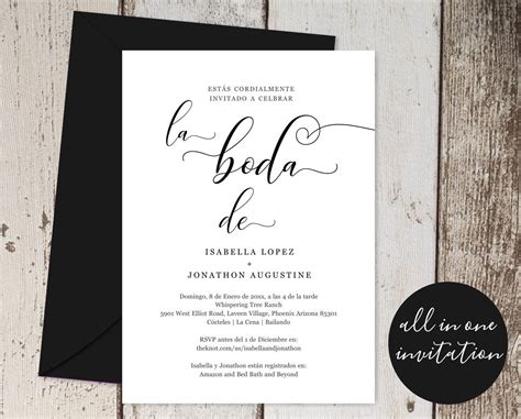 Spanish Wedding Invitation All in One w- RSVP and Registry, Printable Seal & Send Template ...