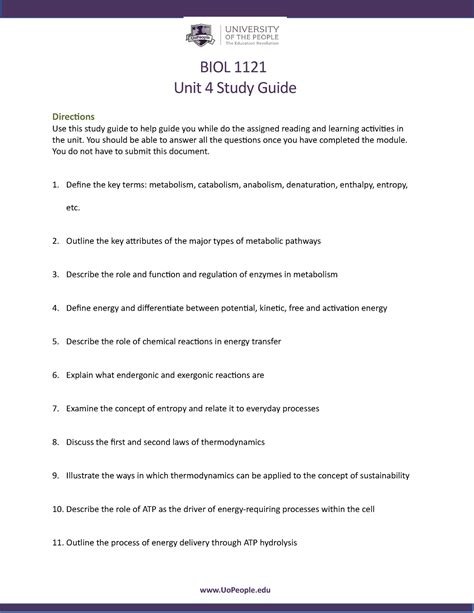 Biol Unit Study Guide Biol Unit Study Guide Directions