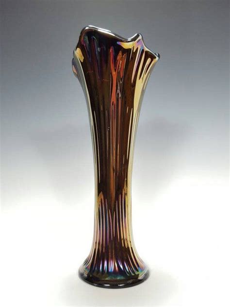 Home Décor Antique Carnival Glass Fine Rib Vase Large Stretched Swung Vase Fenton Northwood