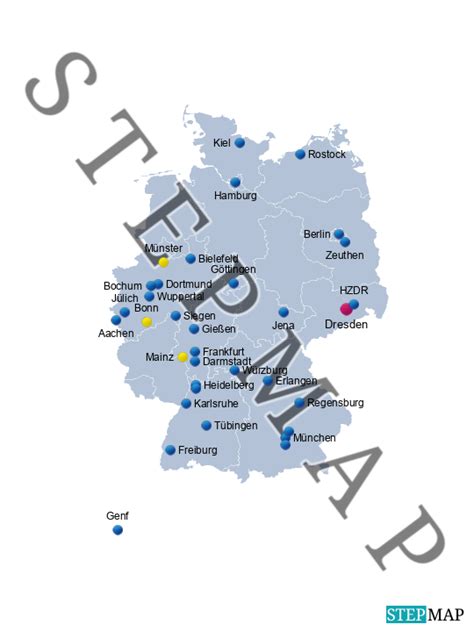 StepMap Standorte Netzwerk Teilchenwelt blau gelb für MK 2024