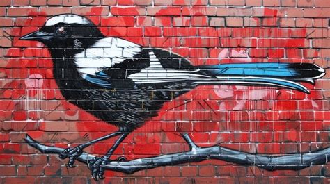 Graffiti Bird On Brick Wall Premium Ai Generated Image