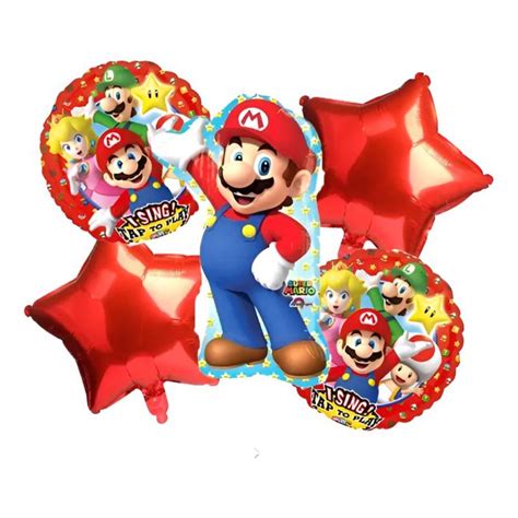 Generica Set 5 Globos Metálicos Mario Bross Globos Metalizados Mario