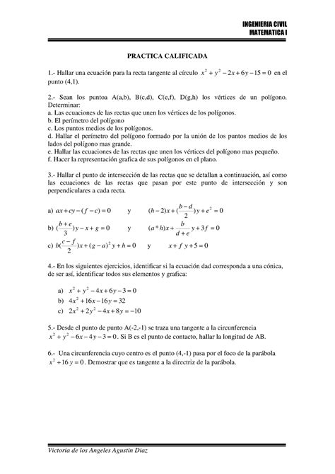 Practica Calificada Unidad 2021 I MATEMATICA I PRACTICA CALIFICADA 1