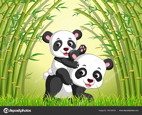 Two Cute Panda Bamboo Forest Stock Vector Image By Hermandesign