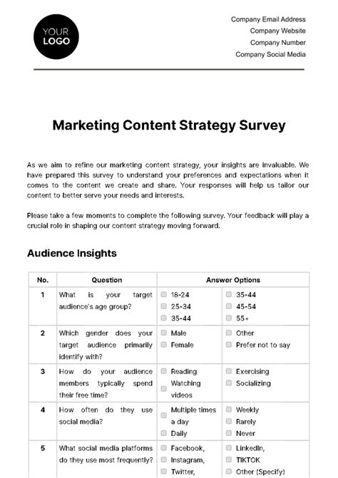 Free Marketing Content Strategy Survey Template Edit Online And Download