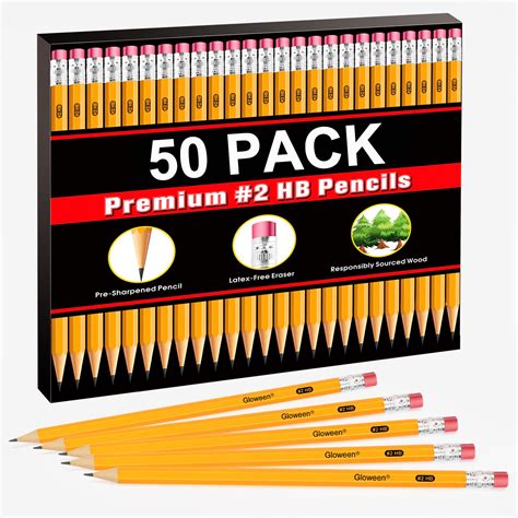 2 Pencils Bulk 50 Count Pre Sharpened Wood Cased 2 Hb Soft Yellow Pencils For