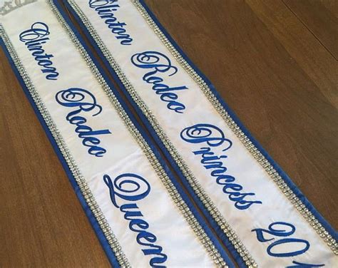 Pageant Sashes White Satin Royal Blue Trim And Thread Silver Etsy