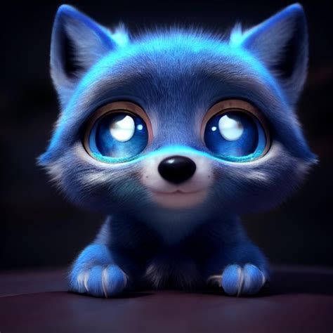 Premium Photo | Cute baby wolf cub or puppy with big eyes 3d rendering