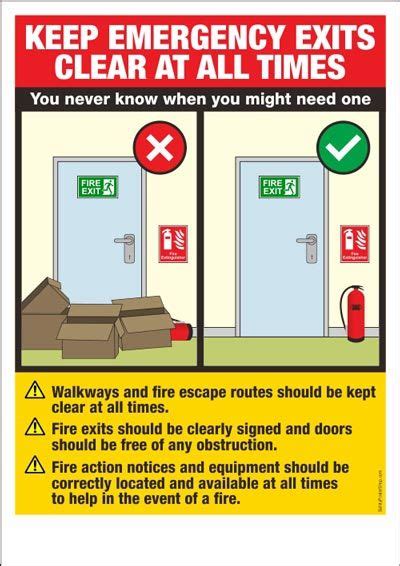 Keep Emergency Exits Clear At All Times Safety Posters Health And