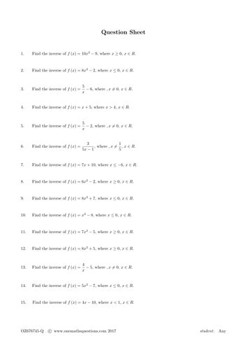 Composite Function And Inverse Function Worksheets Teaching Resources