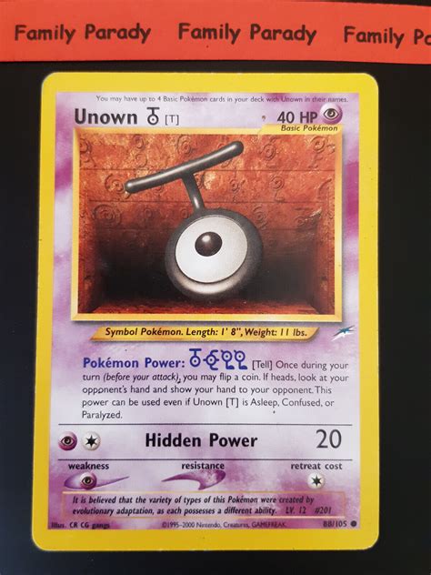 Unown T 40hp 88 105 Pokemon Card Wizards Neo Destiny English 93 EBay